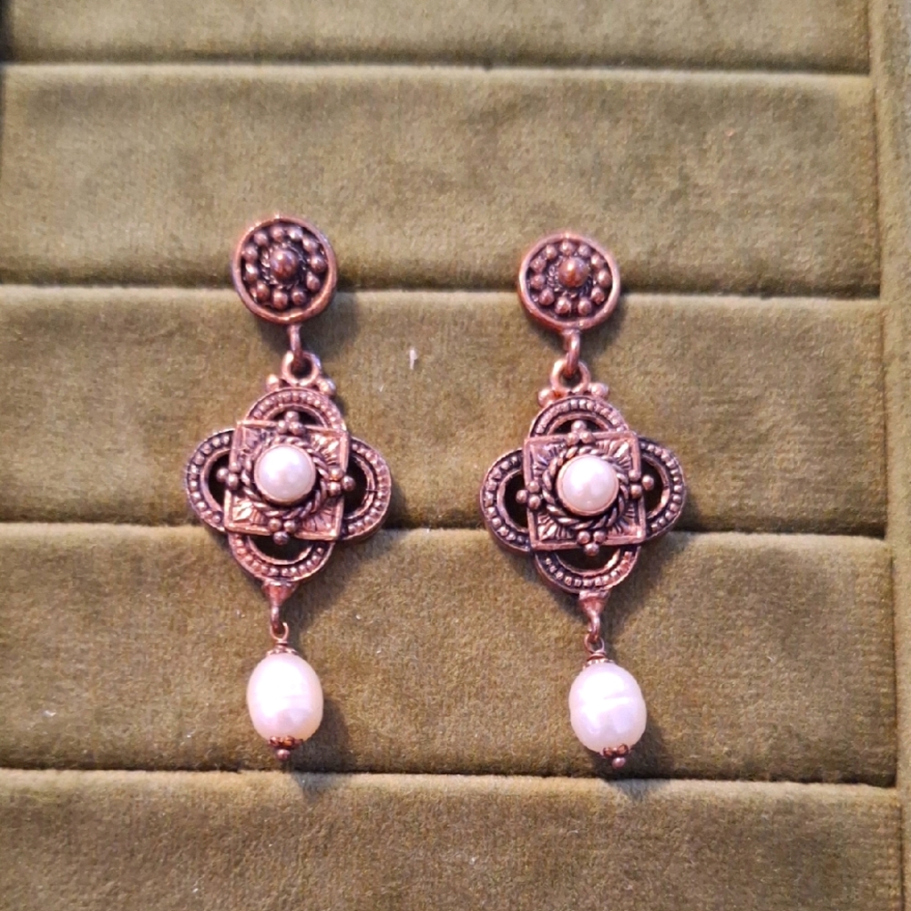 Rose Gold Bronze Celtic Knot Clover Earrings